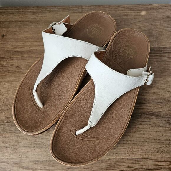 EUC FITFLOP WHITE LEATHER THONG SLIPPERS SIZE 9 WOMENS - Picture 2 of 13